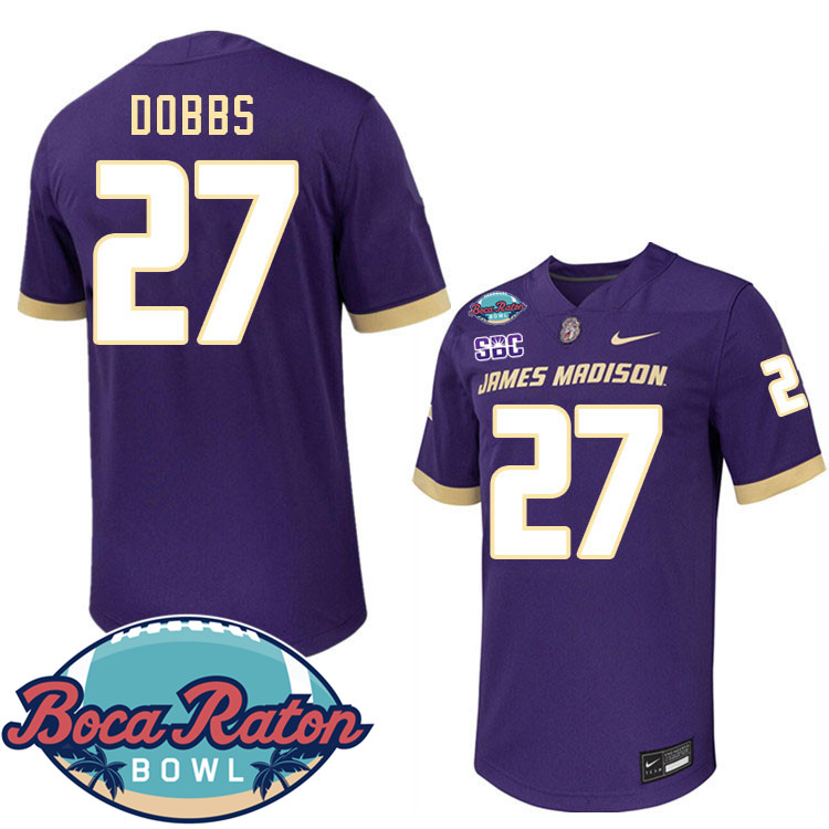 #27 Jacob Dobbs James Madison Dukes 2024 Boca Raton Bowl Jersey-Purple